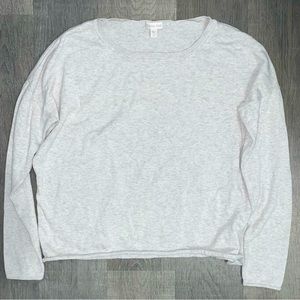 SMALL Garnet Hill Organic-Cotton & Silk Heather Grey Crewneck Boxy Sweater EUC